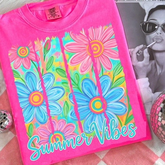 Summer Vibes Png, Floral Summer Sublimation Design, Watercolor Daisy Summer Vibes Png, Bright Summer Shirt Design, Digital Download, Trendy
