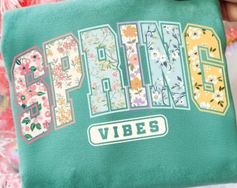 Spring Vibes PNG, Floral Varsity Spring Sublimation Design, Floral Easter Png, Preppy Spring Graphic, Spring Flower Png, Aesthetic Png