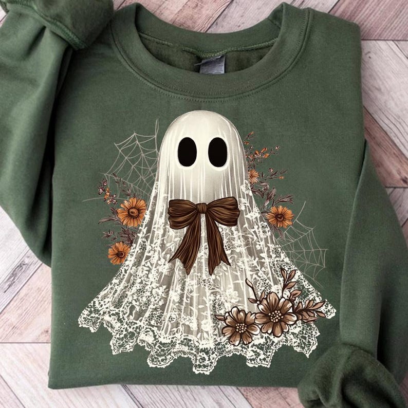 Halloween Lace Ghost Png, Spooky Coquette Png, Girly Ghost Lacey Ghost Png, Spooky Season Png, Ghost Floral Halloween Mama, Sublimation image 3