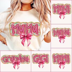 Christmas Mama Grandma Gigi Mimi Nana Coquette Png, Mama Claus png, Christmas coquette bow png, Pink Green brushstroke, Pink Floral