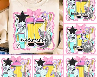 Preppy Bright Back To School Png Pencil Bundle, Teacher Coquette Pink Bow Png, First Day of School Kids Pre-K1st/2nd/3rd Grade brushstroke