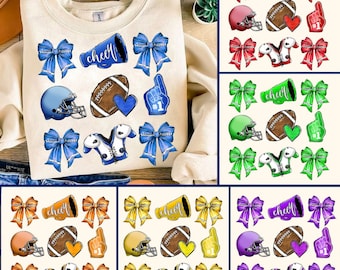 Colorful Football Design Bundle Png, Cheer Football Coquette Bows Png, Retro Football Design, Football Game Day Png Sublimation Digital File
