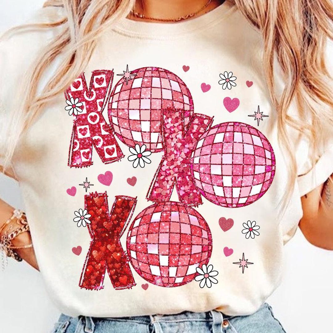 XOXO Faux Sequin PNG, Disco Ball Valentine, Retro Valentines Png ...