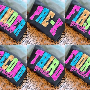Checkered Back to School PNG Neon Distressed Bundle, Coquette Kindergarten Pre-K 1st 2nd 3rd 4th Grade Png, Girly Pink Bow Png, Colorful