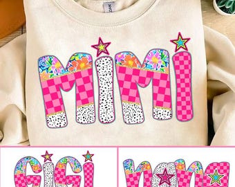 Pink Mimi Gigi Nana Bundle Sublimation png, Checkered, Nana Floral, Dalmatian Dots, Custom Mama with Kid Names, Mothers Day, Preppy, Retro