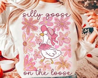 Ganso floral bohemio PNG, Mamá ganso rosa PNG, Floral primaveral PNG, Ganso tonto suelto PNG femenino, Lazo coqueto, Pato PNG, Amante del ganso