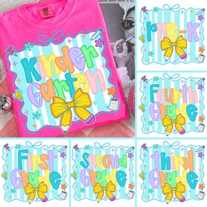 Coquette Back to School PNG Bundle, Teacher First Day of School Design, Girly Pencil Bow Bright Color, Pre-K Kindergarten 1st Grade Png
