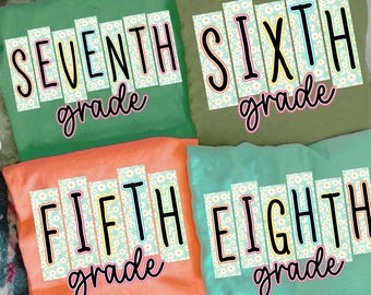 Pacchetto di fiori preppy per il ritorno a scuola in formato PNG, Insegnante Primo giorno di scuola con margherite e fiori in formato PNG, Ritorno a scuola femminile per la quinta, sesta, settima e ottava elementare