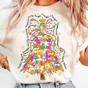 Colorful Glitter Coquette Christmas Tree png, Girly Christmas Png, Hand Drawn, Joy Hope Love Christmas png, Glitter, Tis the season