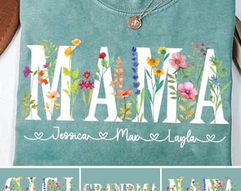 Floral Mama Png, Nana Gigi Grandma Wildflowers png, Mama with Kids names Png, Trendy mom png, Custom Preppy Mama design, cottagecore png