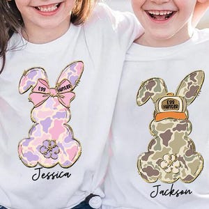 Egg Hunter Png, Custom Camo Easter Bunny Boy/Girl PNG, Boy Bunny With Backwards Cap Png, Camo Easter Bunny File, Pink Camo Kids Easter Png image 2