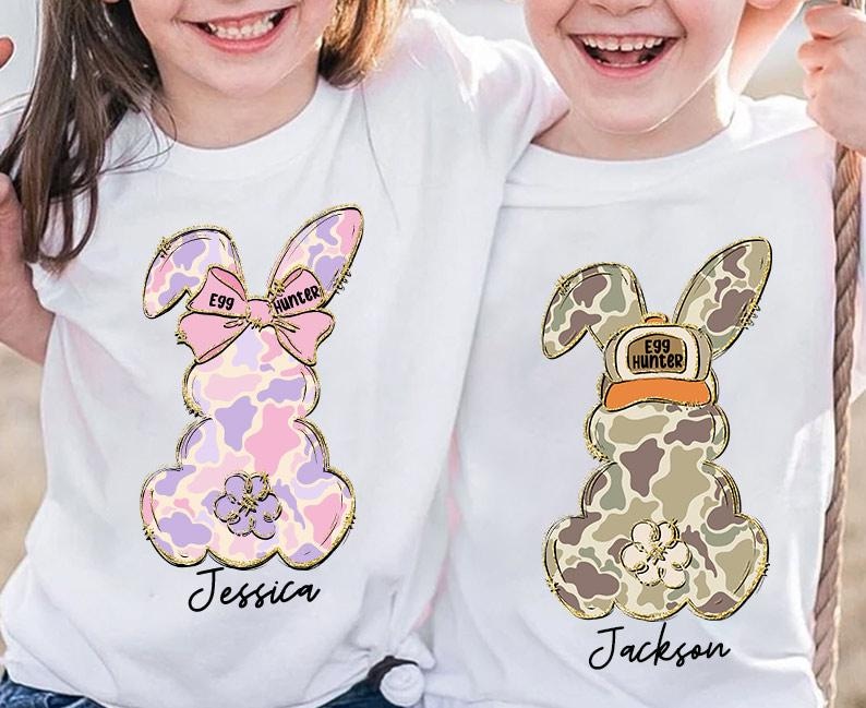 Egg Hunter Png, Custom Camo Easter Bunny Boy/Girl PNG, Boy Bunny With Backwards Cap Png, Camo Easter Bunny File, Pink Camo Kids Easter Png image 2