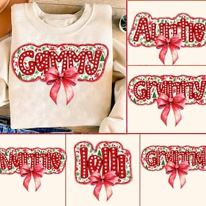 Christmas Gammy Auntie Lolli Granny Coquette Png, Mama Claus png, Christmas coquette bow png, Doodles Xmas, Candy Cane Santa Hot Cocoa