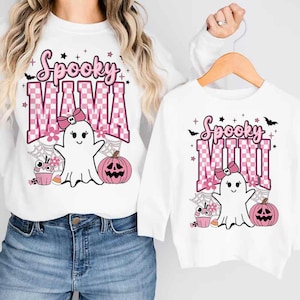 Spooky Mama Mini Cute Ghost Png, Halloween Png, Spooky Season Png, Halloween Checkered Png, Spooky vibes Png,Halloween Mama Mini For Girl