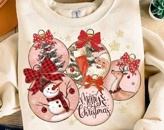 Retro Christmas PNG, Pink Christmas Ornament PNG, Vintage Christmas PNG, Santa Claus png, Christmas Snowman Reindeer, Merry Christmas