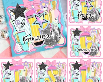 Bright School Occupation Pencil PNG Bundle, Back to School Teacher Sped Para Counselor, Preppy First Day of School Girly Png, Drawn