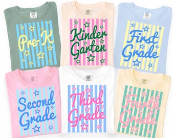 Neon Striped School Coquette PNG Bundle, Trendy Summer Teacher Sublimation Design, Polka Dots Png, Pre-K To Fourth Grade Png, Girly