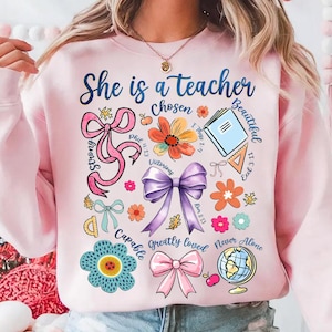 She is Teacher Png, Teach Love Inspire Png, Christian Teacher Png, Bible Verses Png, Teacher Floral Mothers Day Gift, Teacher Pencil Bow Png