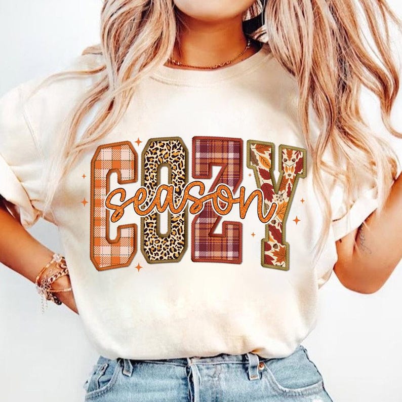 Cozy Season PNG, Embroidery Fall Png, Autumn Png, Retro Halloween Png, Thanksgiving Png, Fall Sublimation Design, Cozy Sublimation Design image 2