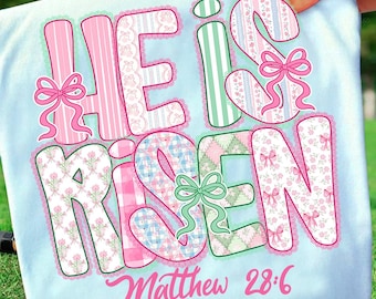 He is Risen Coquette Lace png, Floral Christian Knitted Shirt png, Matthew 28:6, Risen png, Vintage Easter png, Boho Floral Cottagecore Png
