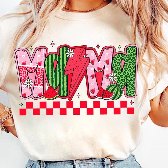 Preppy Mama Watermelon Checkered Png, Cute Watermelon  Floral Mama Light Bolt Png, Everyday Png, Custom Preppy Mama, Summer Mama, Leopard