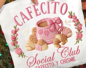 Faux Yarn Cafecito Social Club,Latina png,Cafecito Y chisme, Spanish png,Iced Coffee Social Club Png,Trendy coffee png,Coffee Lover Png