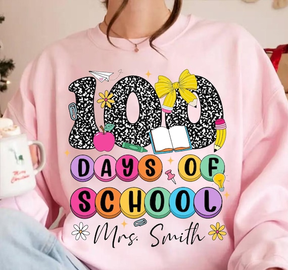 Personalized Teacher 100 Days of School Coquette PNG, Teacher 100 Days Bracelet Png, Custom Teacher Name, 100 Days Design,  Teacher Stuff