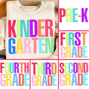 Neon Distressed First/ Second/ Third Grade Bundle Png, Preppy Back To School Png, Pre-k Colorful School Teacher Png, 1st Day Of School Png