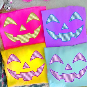 Pumpkin Face Seersucker Bundle PNG, Girly Halloween Jack O Lantern Sublimation, Bright Fall Shirt Design with Lashes, Digital Download