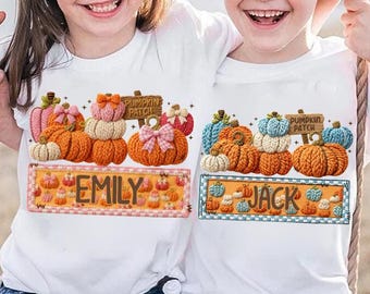 Latch Hook Yarn Crochet Pumpkin patch with Name Patch girl Boy, Custom Thanksgiving Png for Kids, Fall Png for Girls Sublimation Design