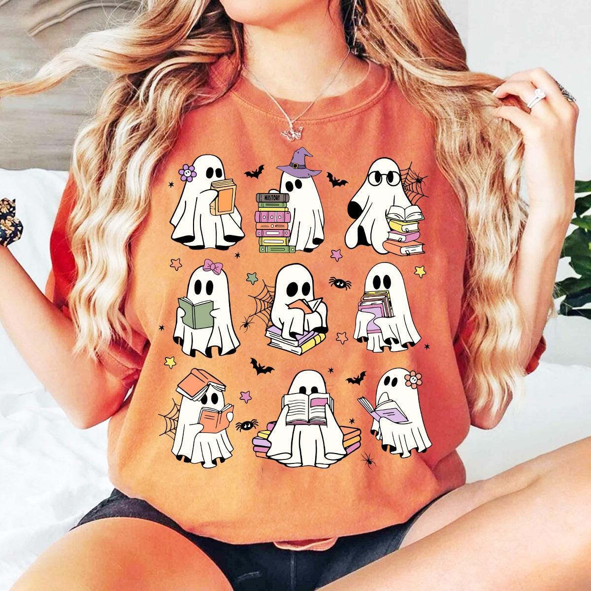 Ghost Books Halloween PNG, Cute Ghost Book Nerd, Ghost Halloween PNG,  Reading Halloween, Teacher Png, Librarian Sublimation, Spooky Season