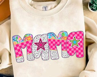 Pink Mama Sublimation png, Checkered, Mama Floral, Dalmatian Dots, Custom Mama with Kid Names, Mothers Day, Preppy Mama Png, Retro Mama