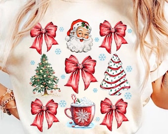 Coquette Christmas png, Coquette Bow Png, Christmas Tree sublimation, Retro Holidays, Santa Hot Cocoa Candy Cane Xmas Tree Cake, Girly Xmas