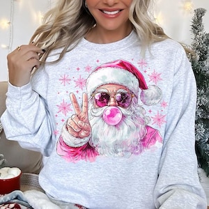 Retro Santa Christmas Blowing Bubble PNG, Funny Santa With Sunglasses Xmas, Vintage Merry Christmas PNG, Holiday Sublimation Digital