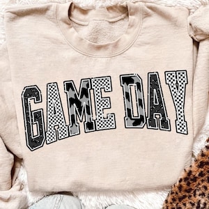Game Day PNG, Checkered Star Football PNG, Black White Game Day Shirt Design, Retro Sports Sublimation Download