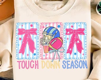 Preppy Football Touchdown Season Png, Pink Football Coquette Png, Game Day Shirt Design, Football Mama Png, Autumn Football Sublimation