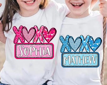 パーソナライズされた女の子/男の子の名前 XOXO バレンタイン png、ガーリー バレンタイン PNG、バレンタイン ハート PNG、XOXO PNG、カスタム名 キッズ バレンタイン、彼女へのギフト