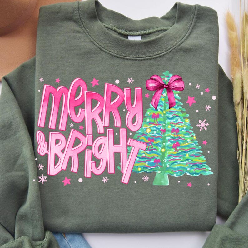 Colorful Glitter Coquette Christmas Tree Png, Preppy Christmas Png