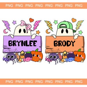 Personalized Halloween Kids Name Png, Halloween Ghost Pumpkin Png, Ballcap, Coquette Bow, Halloween Boy/ Girl, Hand Drawn, Spooky Season Png
