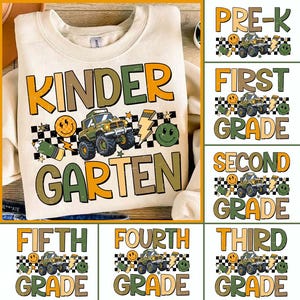 Checkered Back to School Boys PNG Bundle, Kindergarten Kid Design, First Day Shirt PNG, Pre-K to Fourth Grade Png, School Boy Sublimation