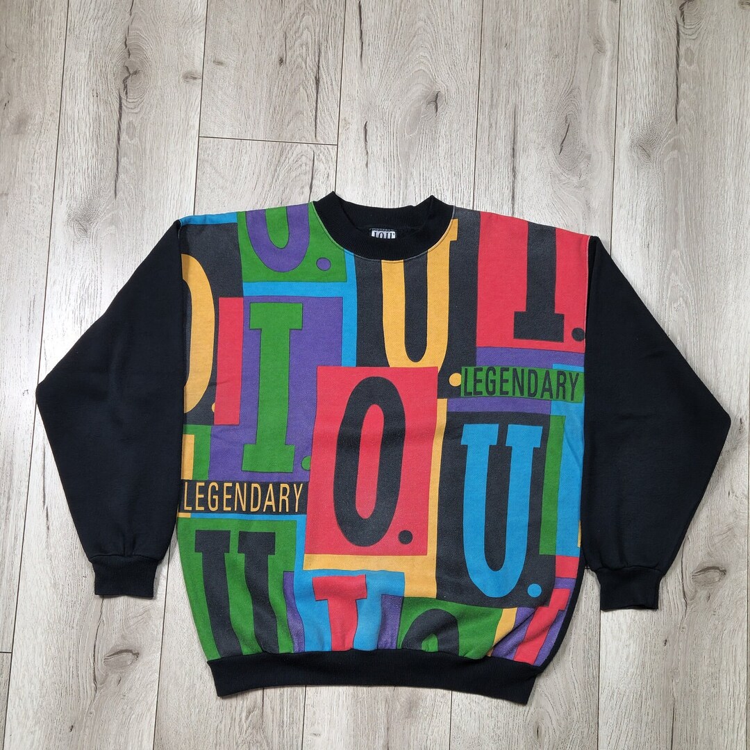 Vintage 80s Colorblock Sweatshirt Sweater Pullover Colorful Abstract ...