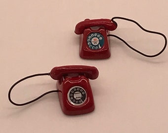 Dollhouse Miniatures Vintage Blue Plastic Rotary Phone #10