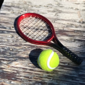 Dollhouse Miniature BIG Tennis Racket and Ball - your choice color