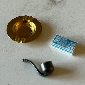 Dollhouse Miniature Pipe, Ashtray, and Matches