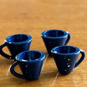 Dollhouse Miniature Blue Enamel Cups - 4 pieces