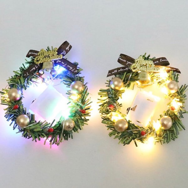 Dollhouse Miniature Merry Christmas Wreath with lights - your choice color