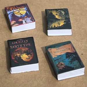 Libros de Halloween en miniatura para casas de muñecas (4 piezas)