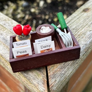 Scatola di semi da giardino in miniatura della casa delle bambole