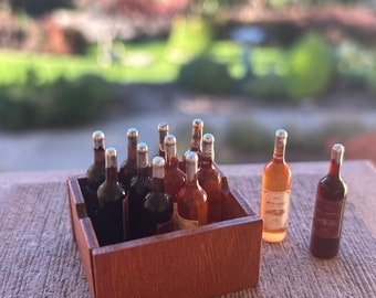Dollhouse Miniature Wine Bottles with Crate