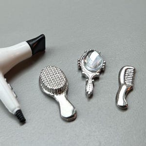 Dollhouse Miniature Hair Dryer, Mirror and Comb Set